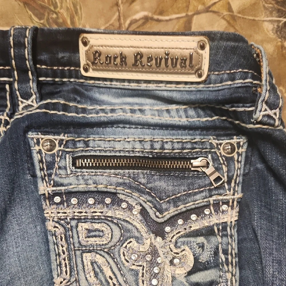 Rock Revival Distressed Blue Women's Jeans - Picture 3 of 7